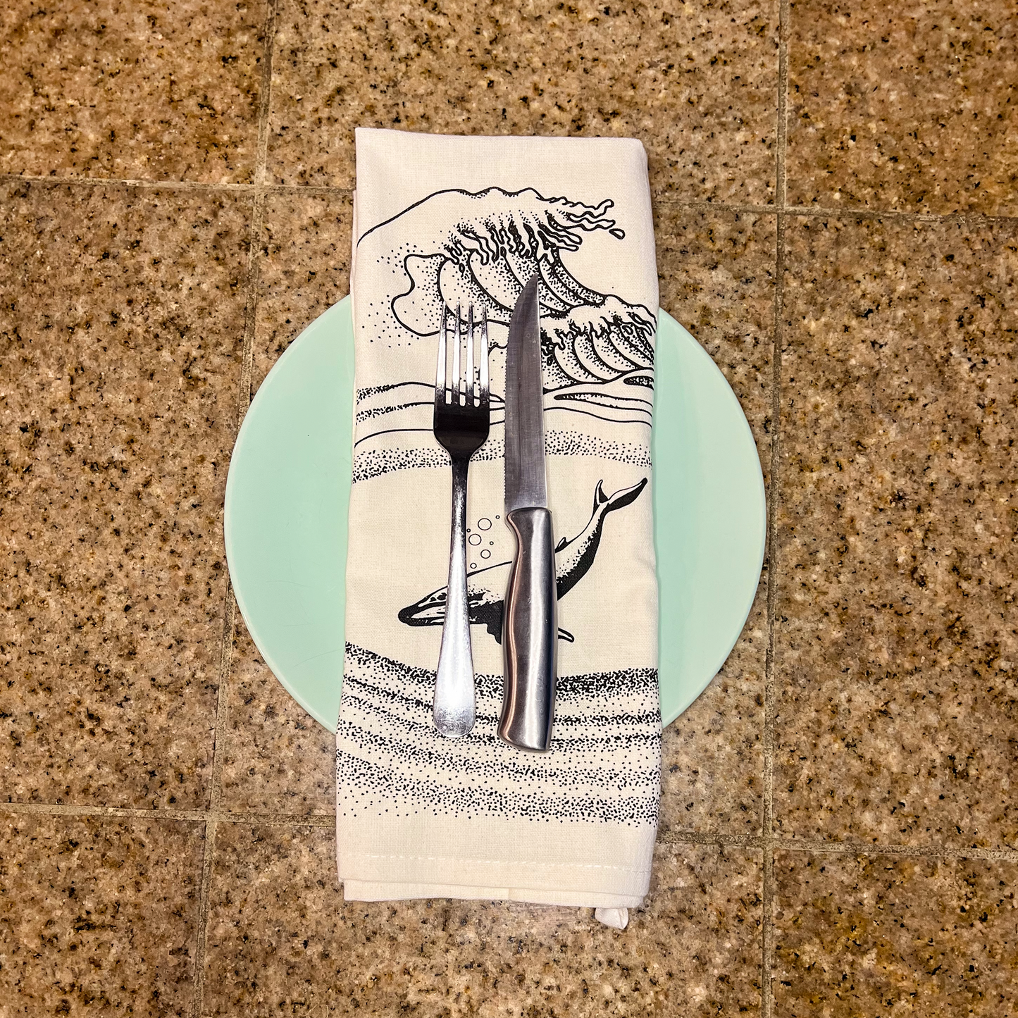 Whale and Wave- Tea Towel