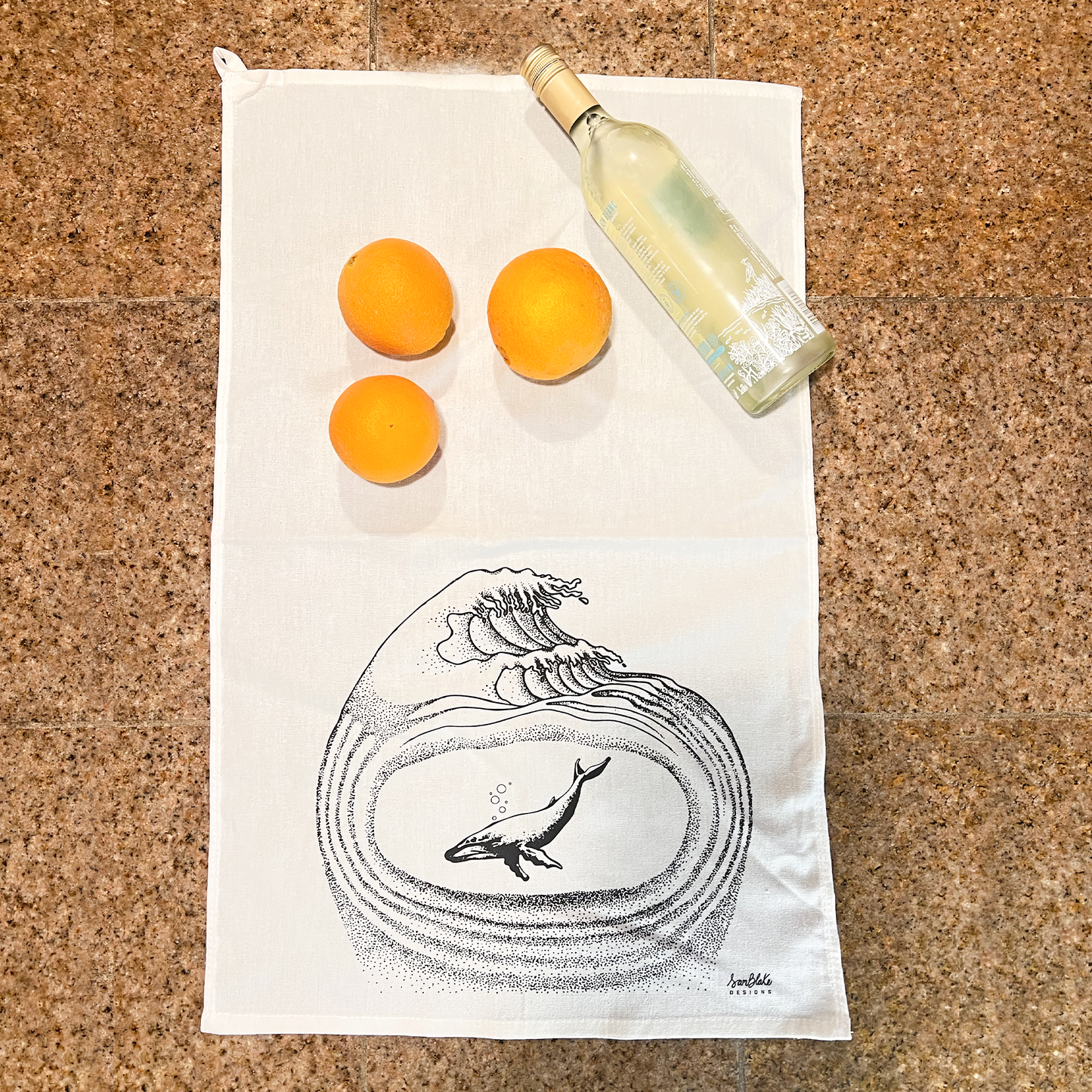 Whale and Wave- Tea Towel