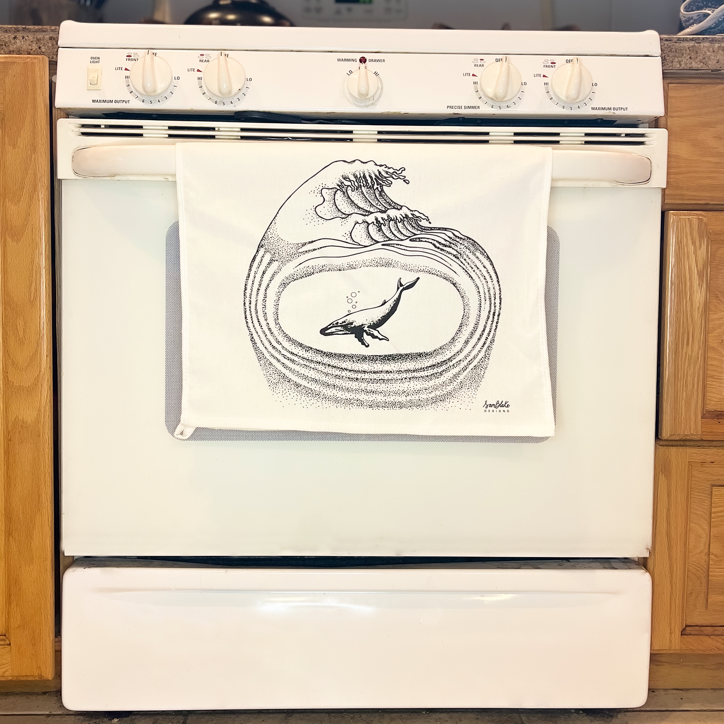 Whale and Wave- Tea Towel