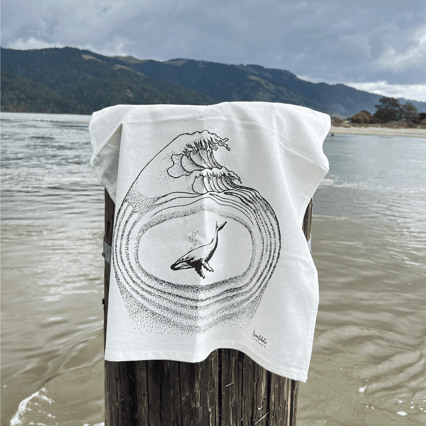 Whale and Wave- Tea Towel